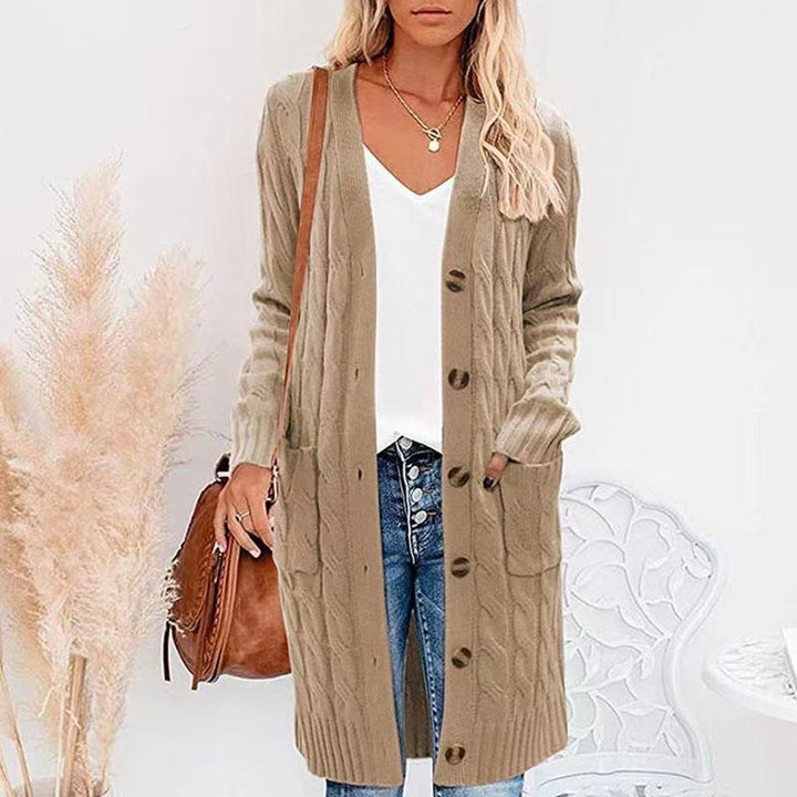 Ladies Long cardigan with buttons and practical pockets Lune London