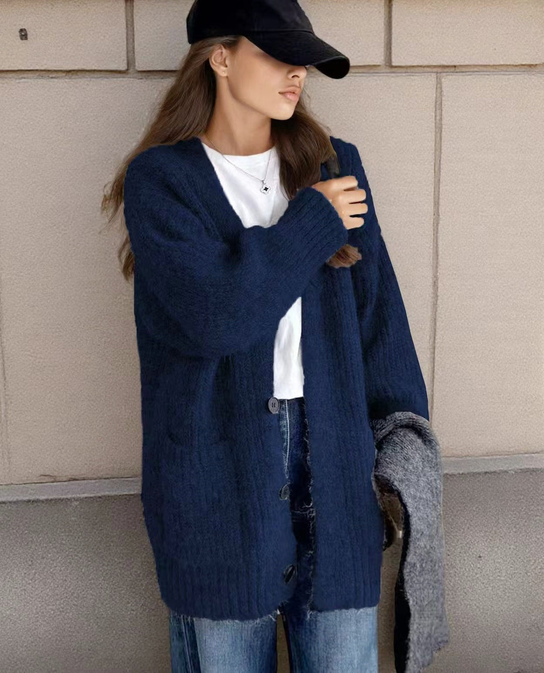 Lune London | Women's chunky knit cardigan with unique texture patterns and practical pockets