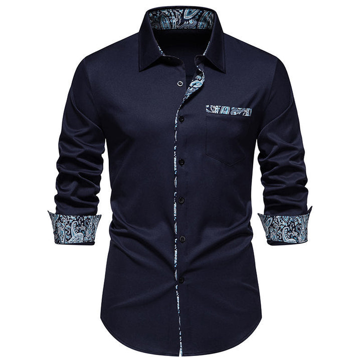 Men's Long Sleeve Shirt with Fashionable Paisley Pattern On Collar and Cuffs Lune London