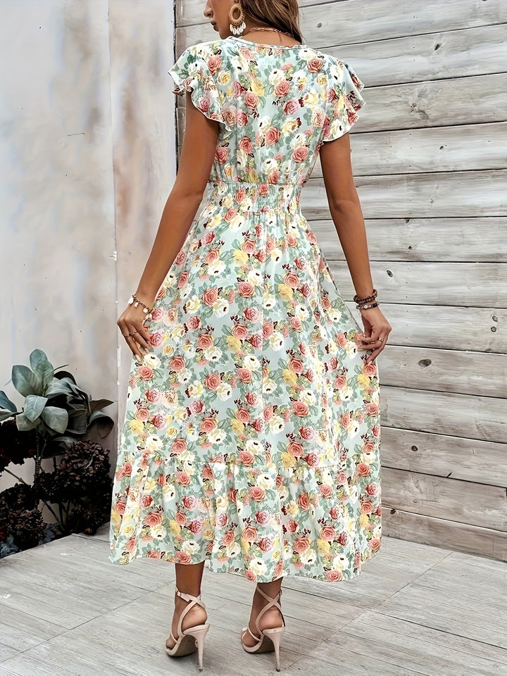Maxi dress for women with floral design and casual V-neck Lune London