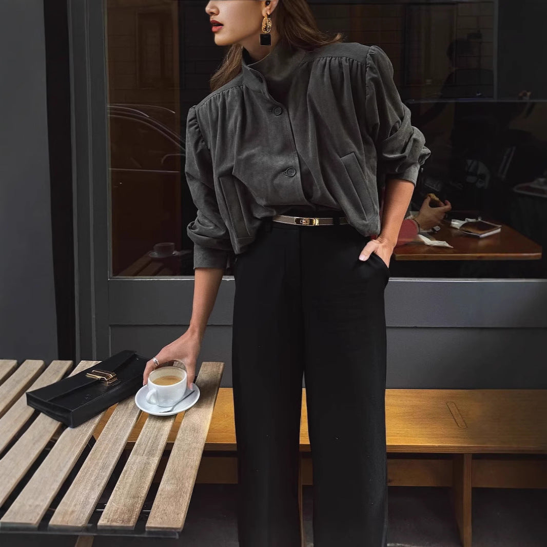 Oversized blouse for women with a chic pleated design and elegant button details Lune London