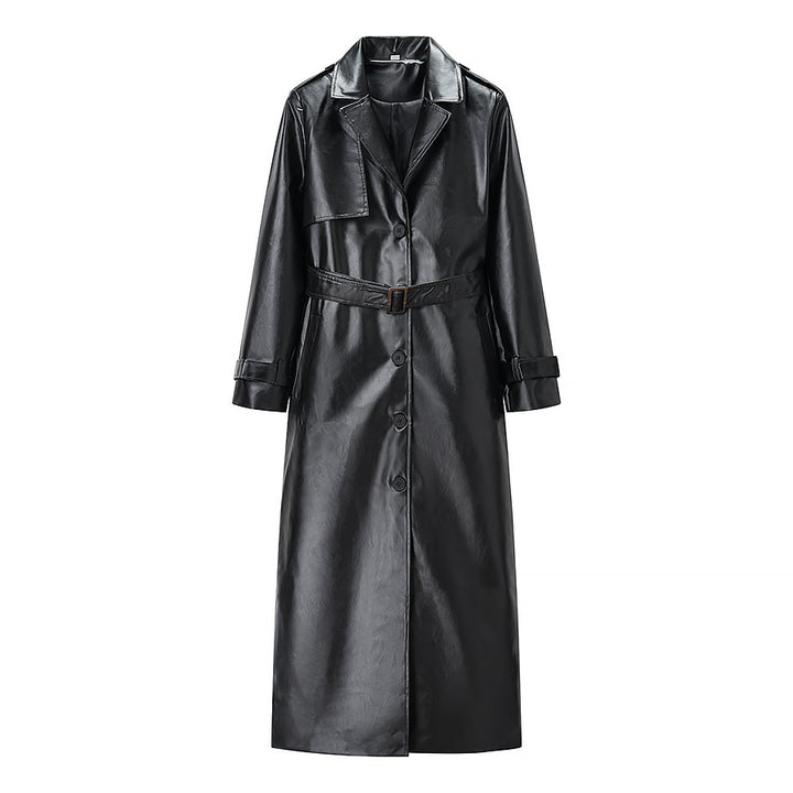 Manteau trench élégant en faux cuir pour femmes avec ceinture stylée et poches pratiques Chic & Stil