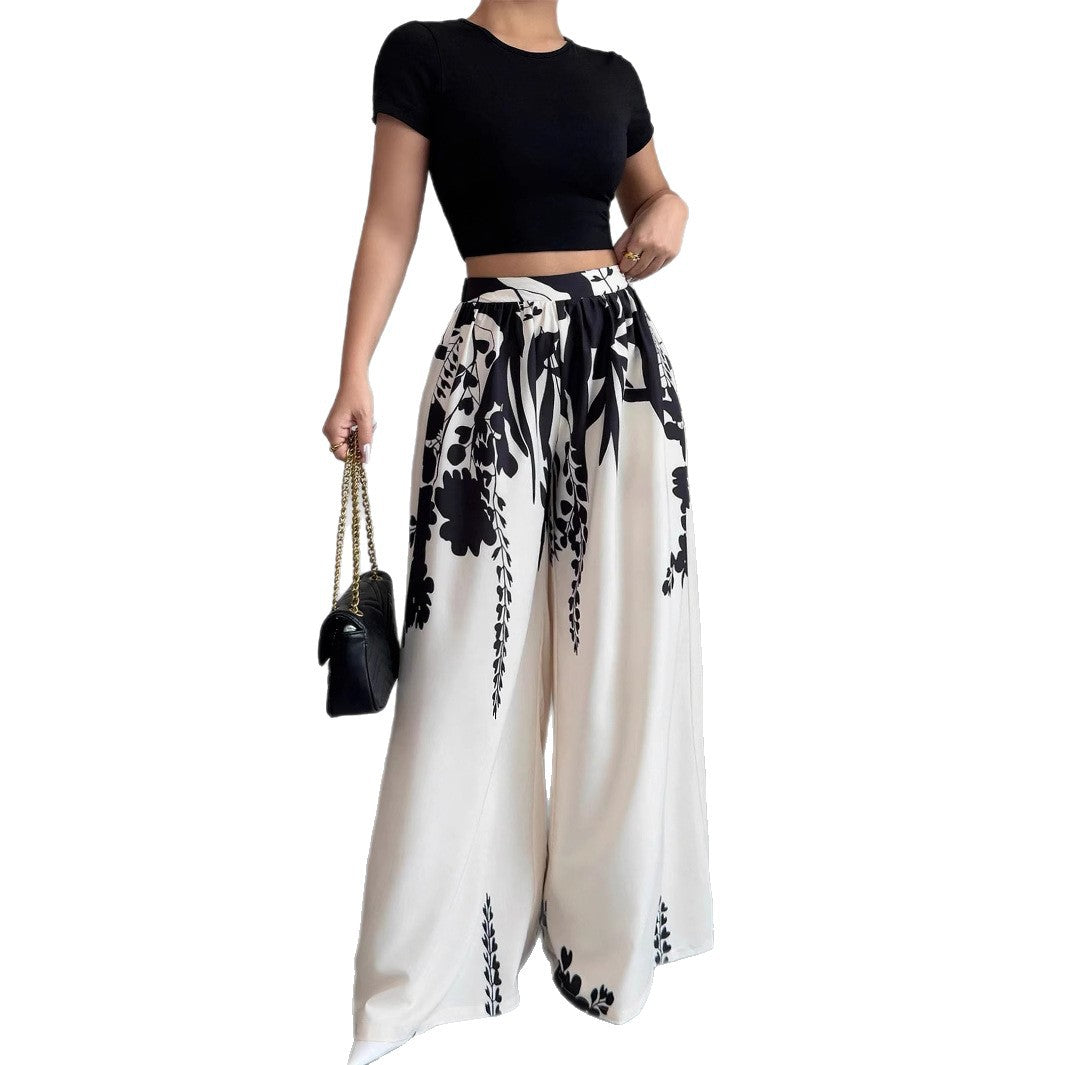 Lune London Floral Print Wide Palazzo Pants Set for Women