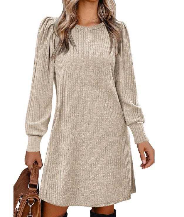 Sweater dress for women with ruffle details and side pockets Lune London