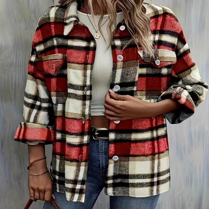 Plaid flannel jacket for women with pockets and tasteful buttonhole Lune London