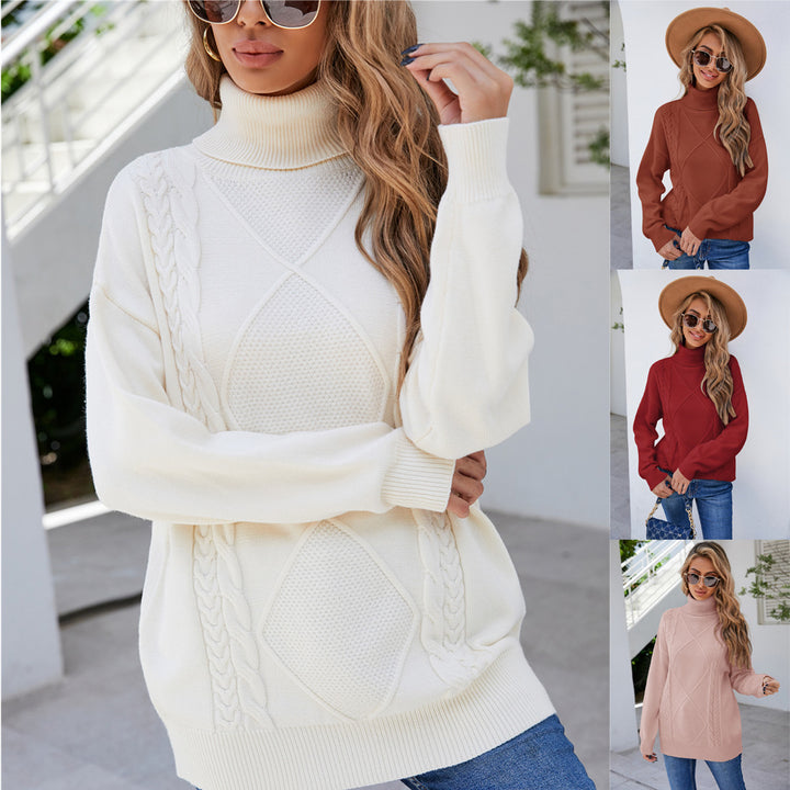 Pull en maille épaisse pour femme avec col montant et motif en torsades Chic & Stil