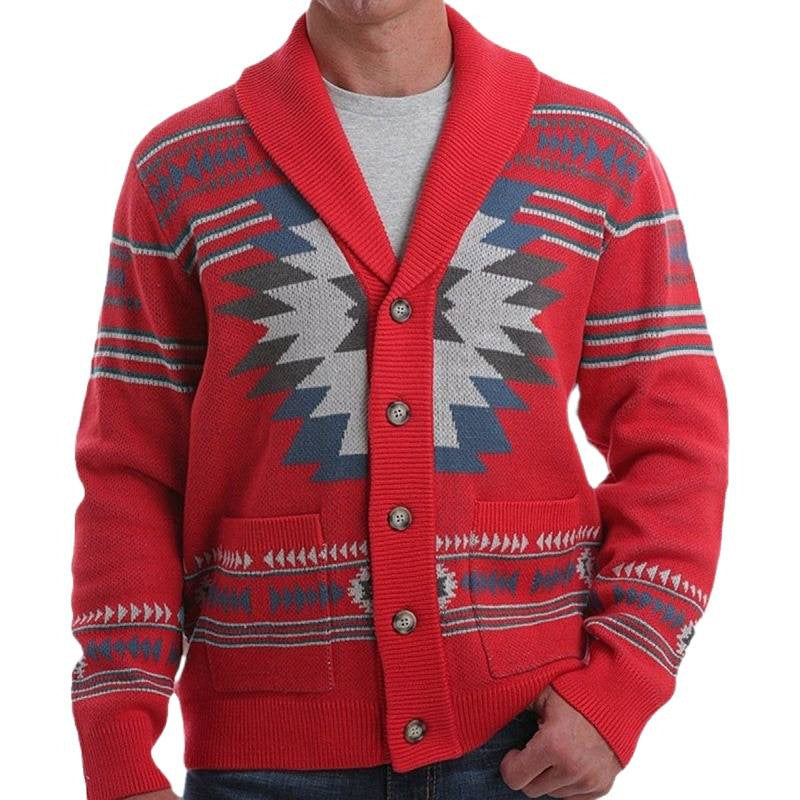 Men's knitted jacket with a modern geometric pattern and practical pockets Lune London
