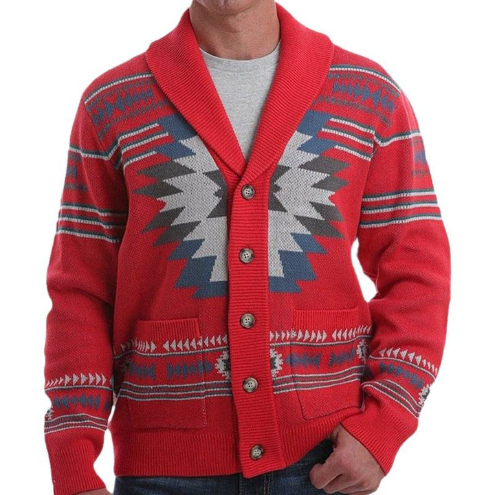 Men's knitted jacket with a modern geometric pattern and practical pockets Lune London