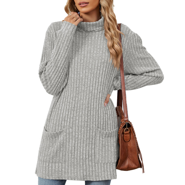 Oversized knitted sweater for women with high collar and practical pockets Lune London