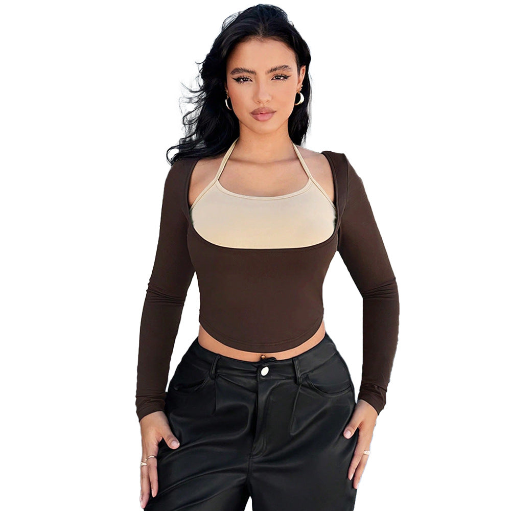 Top court à manches longues tendance pour femmes avec look bustier intégré Chic & Stil