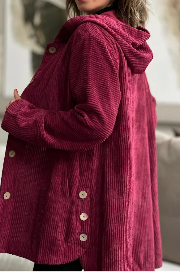 Women’s corduroy hooded jacket with button closure Lune London