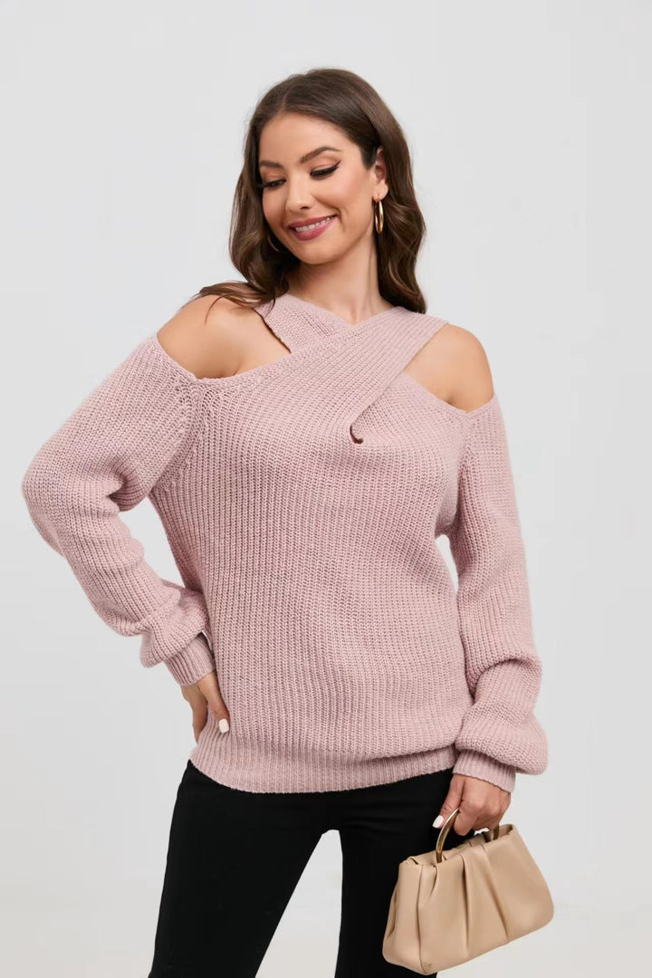 Knit sweater with off-the-shoulder design for women with asymmetrical design Lune London