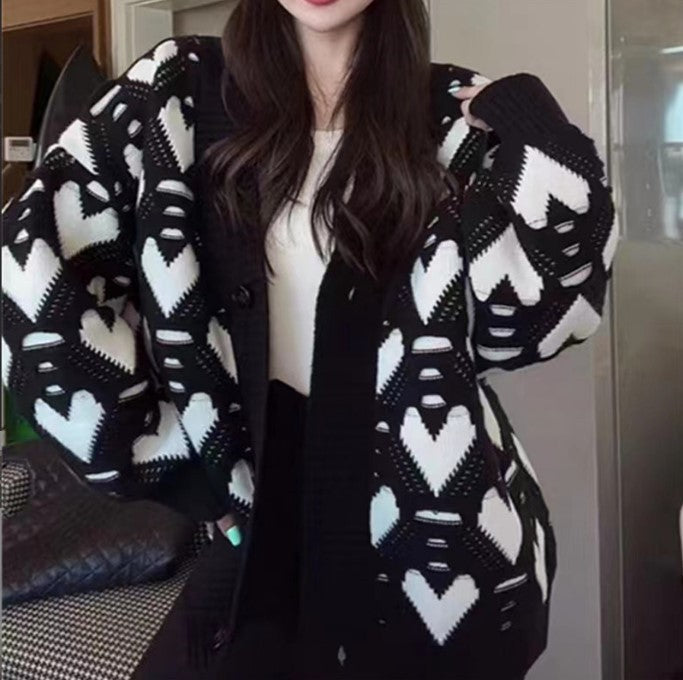 Knit jacket for women with a unique heart pattern and voluminous sleeves Lune London