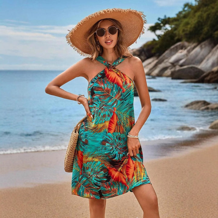 Ladies Tropical Print Neck Dress Lune London