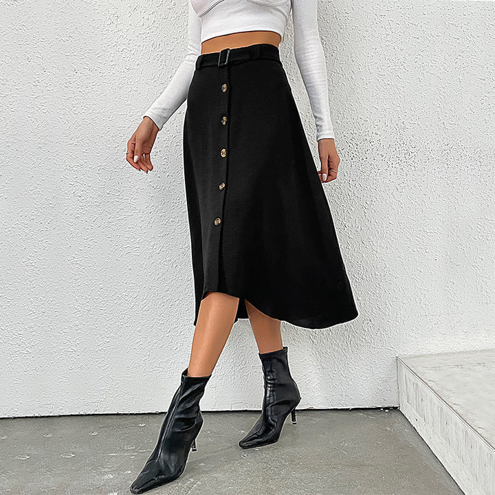 High-waisted A-line midi skirt with button closure for women Lune London