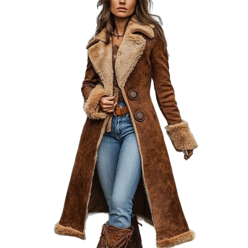 Ladies Elegant Fur Coat with High Collar Treatment Lune London