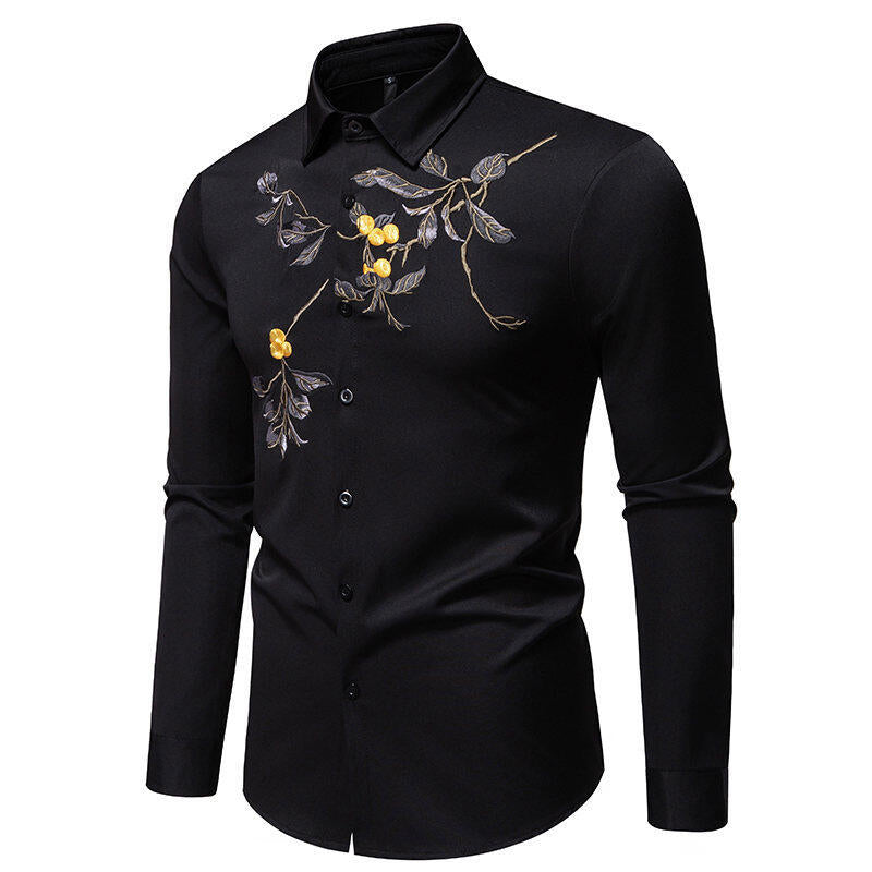 Elegant Embroidered Long Sleeve Shirt for Men Chic und Stil