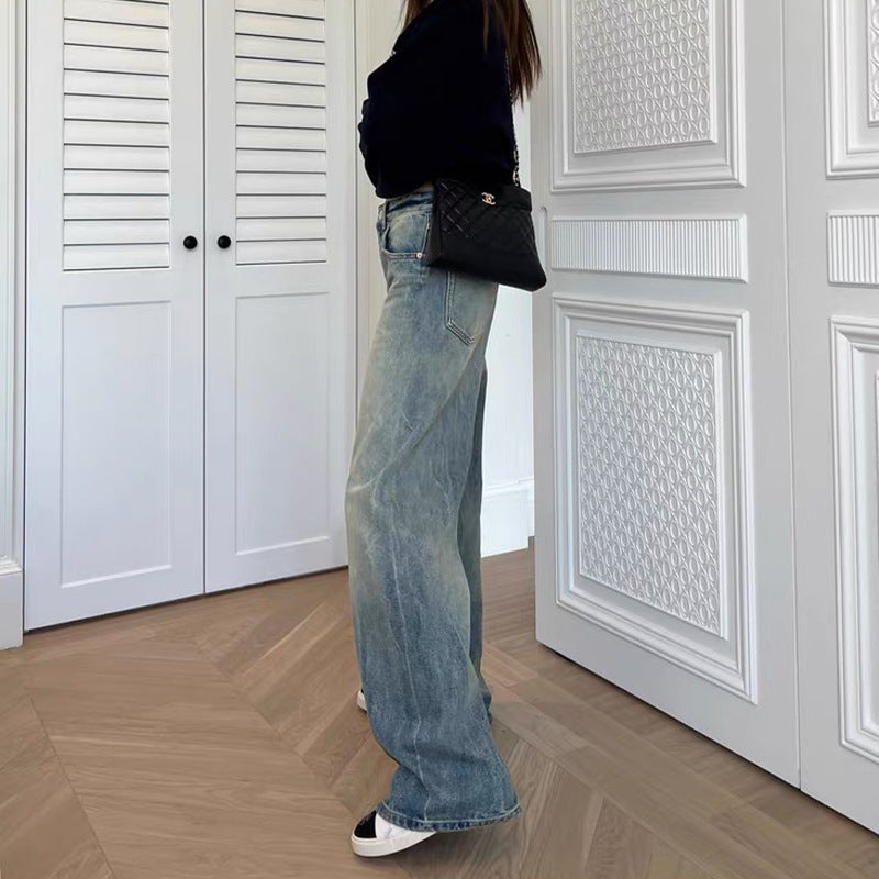 Jeans en denim féminin à coupe large avec taille haute Chic & Stil