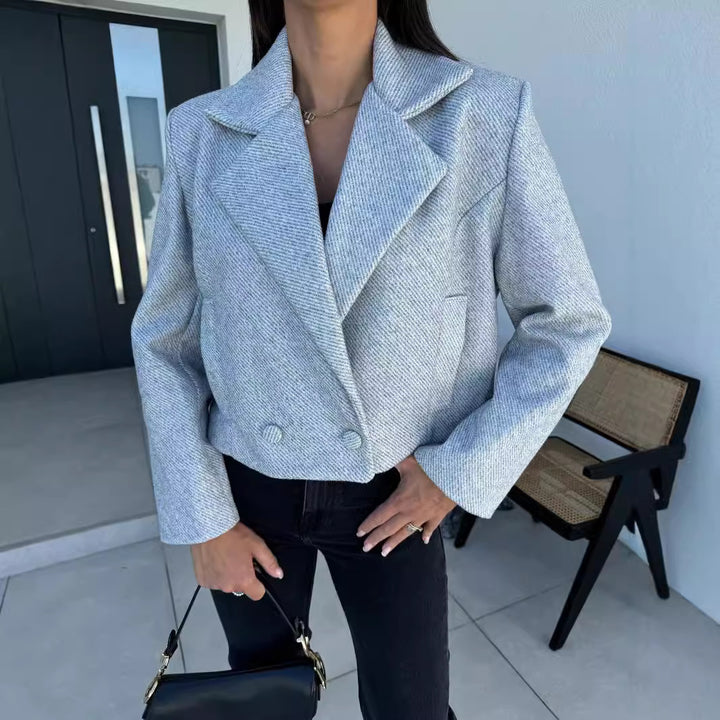 Ladies Elegant Oversized Blazer with double-breasted buttons and textured fabric Lune London
