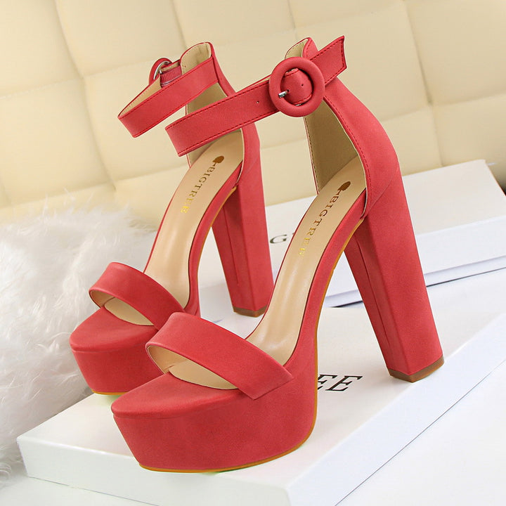 High heel sandals for women with adjustable ankle strap and thick sole Lune London