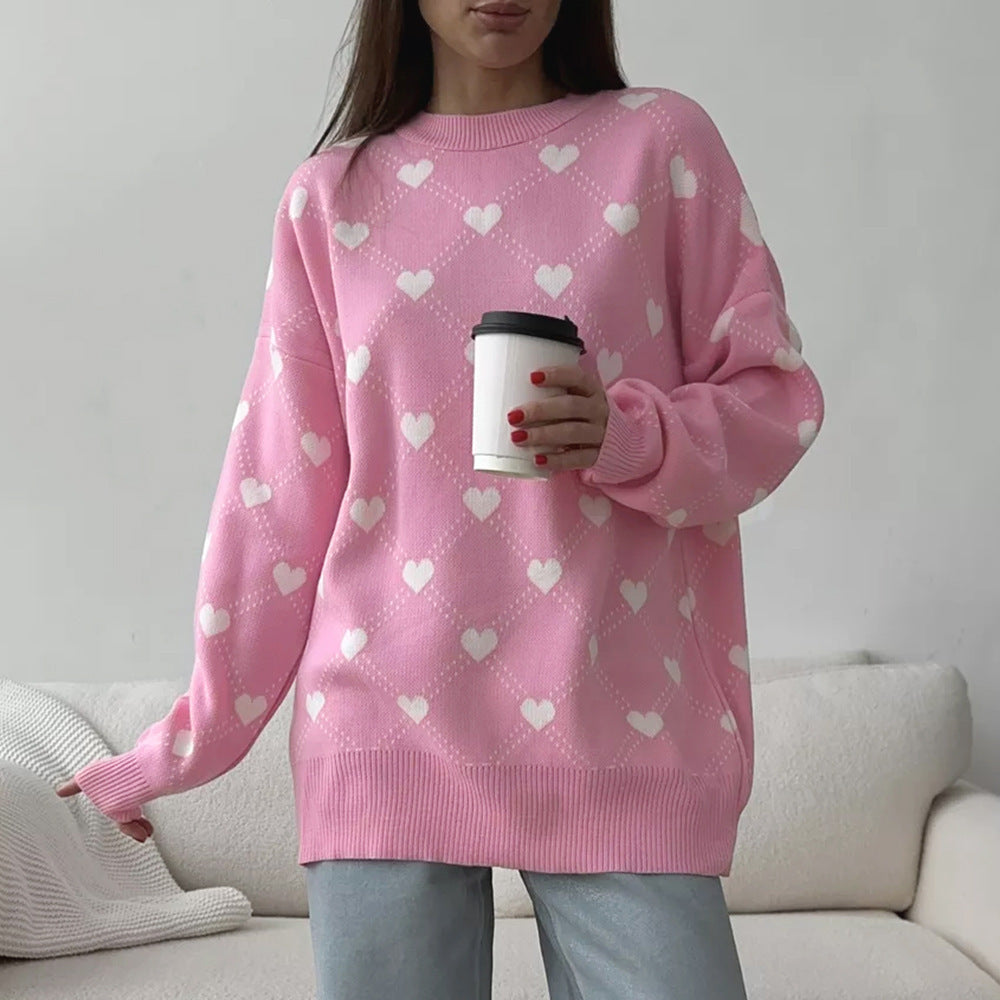 Ladies Knit Sweater with Heart Patterns and Casual Fit Lune London