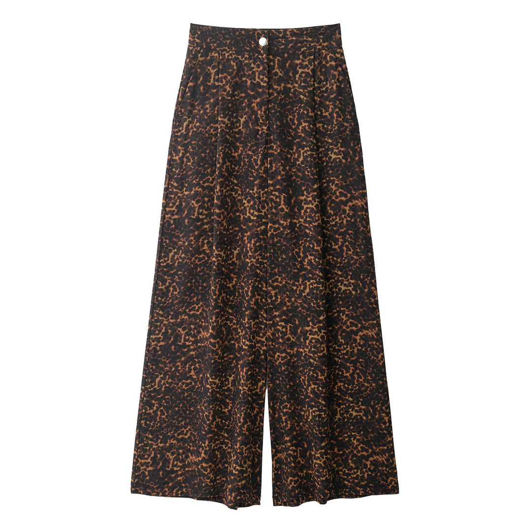 Women Loose Leopard Print Pants with Elastic Waist and High Pockets Lune London