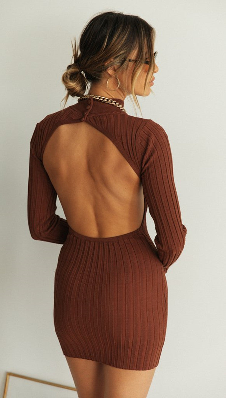 Robe tricotée ajustée pour femmes avec col roulé et texture côtelée Chic & Stil