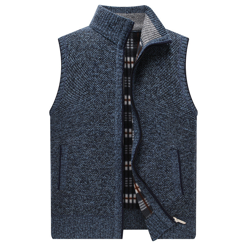 Men's knitted vest with stand-up collar and checked lining Lune London