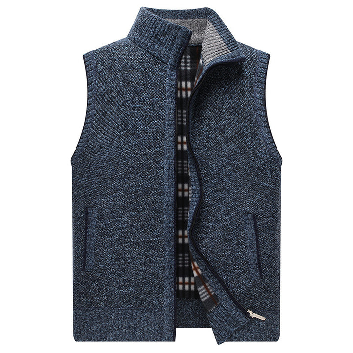 Men's knitted vest with stand-up collar and checked lining Lune London