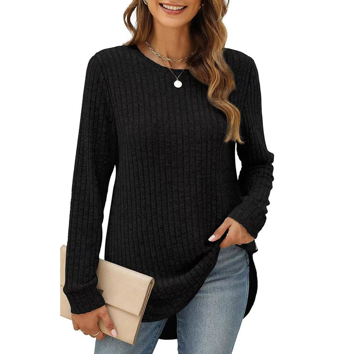 Lune London Women's Casual Long Sleeve Structured Knit T-Shirt