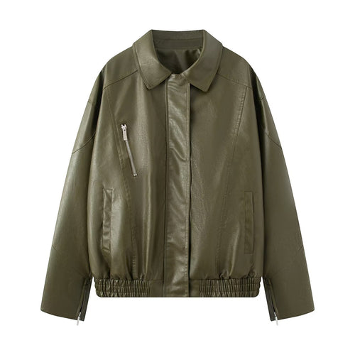 Casual faux leather jacket for women with elastic waist and practical zip pockets Lune London