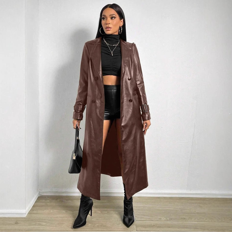 Ladies Elegant and Stylish Faux Leather Trench Coat Lune London