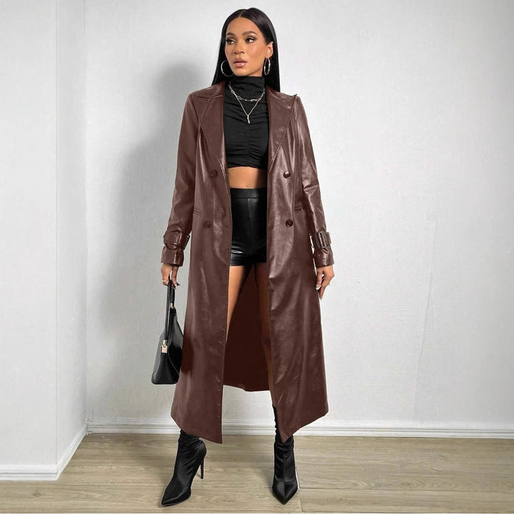 Ladies Elegant and Stylish Faux Leather Trench Coat Lune London