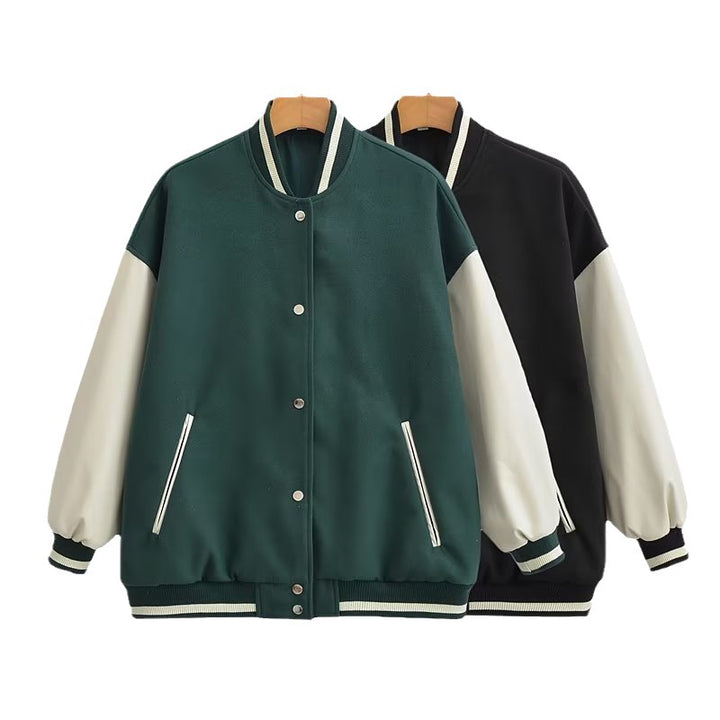Veste de collège décontractée pour femmes avec des accents de manche contrastants et des poches pratiques Chic & Stil