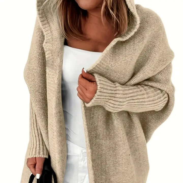 Ladies oversized knitted poncho with hood Lune London