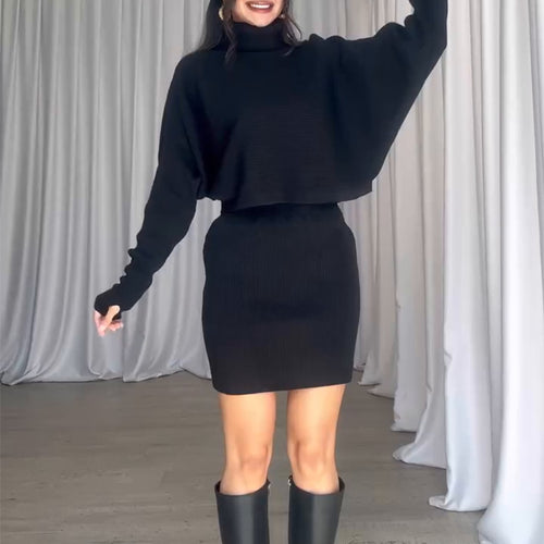Knitted set for women with turtleneck and bodycon skirt Lune London