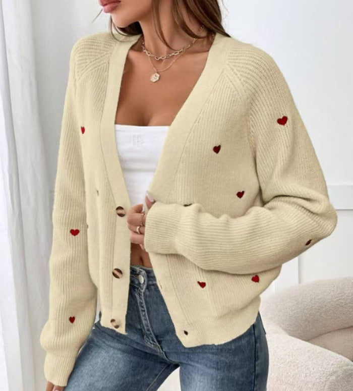 Women's Cardigan with Heart Appliqués and Casual Fit Lune London