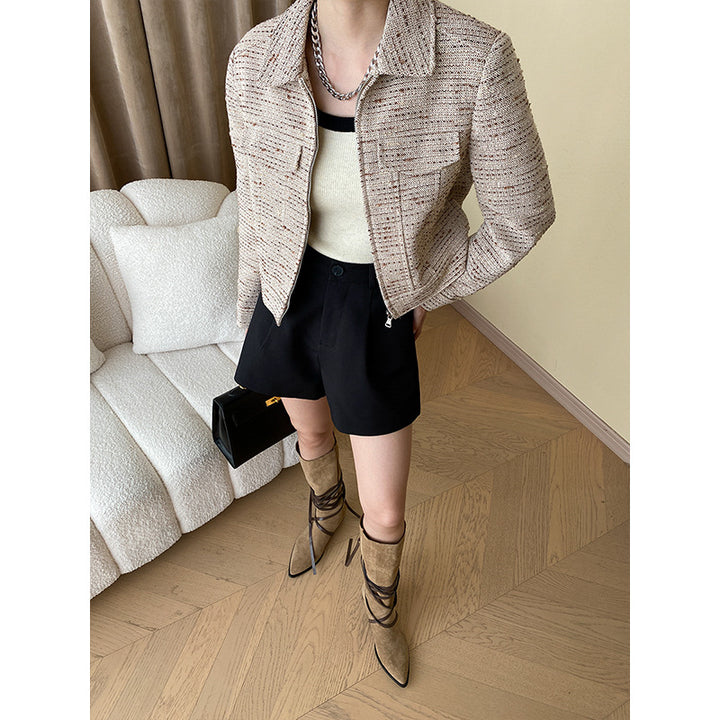 Ladies Fashion Boucle Jacket with Chesterfield Collar Chic & Stil