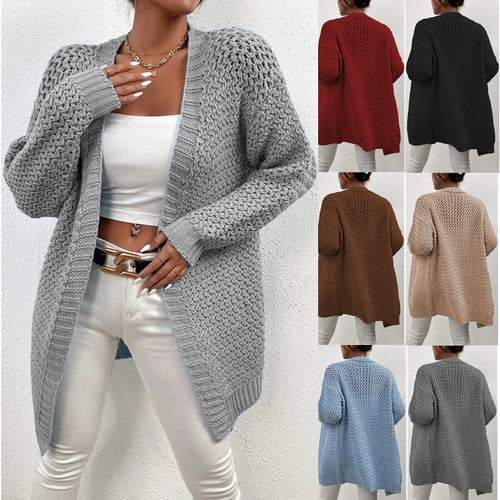 Ladies chunky knit cardigan with open stitches Lune London