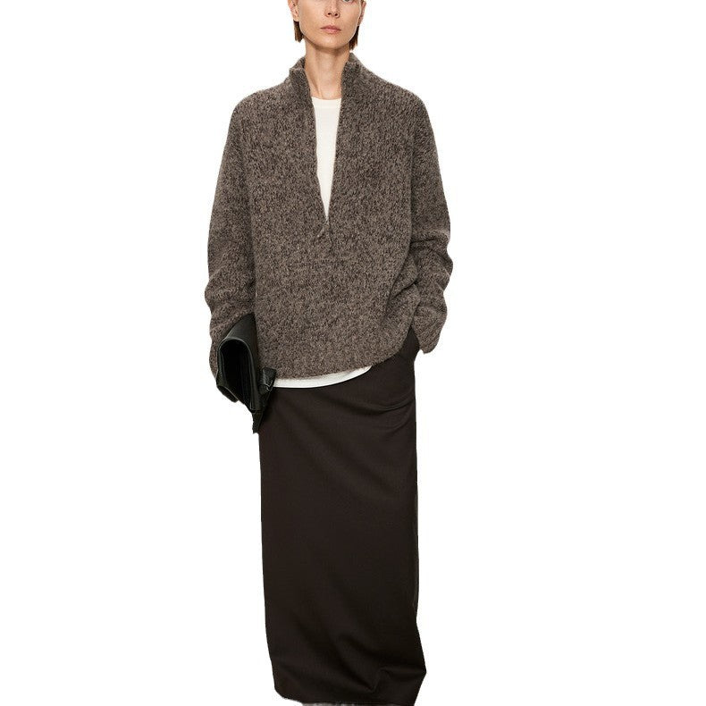 Ladies oversized knitted vest with V-neck and chic style