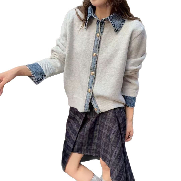 Chemise overshirt décontractée pour femmes avec un col en denim inhabituel et des détails de boutons Chic & Stil
