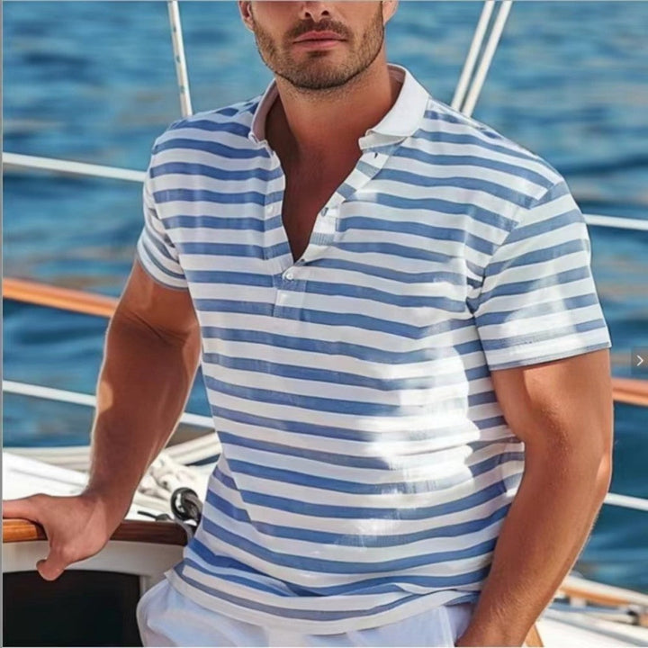 Men's polo shirt with modern nautical stripes and short stand-up collar Lune London