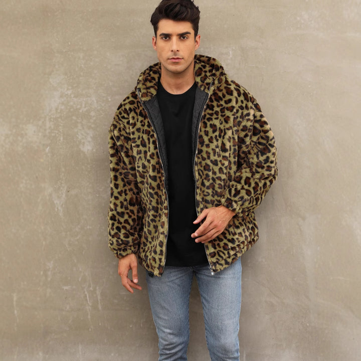 Soft faux fur leopard print jacket for men Lune London