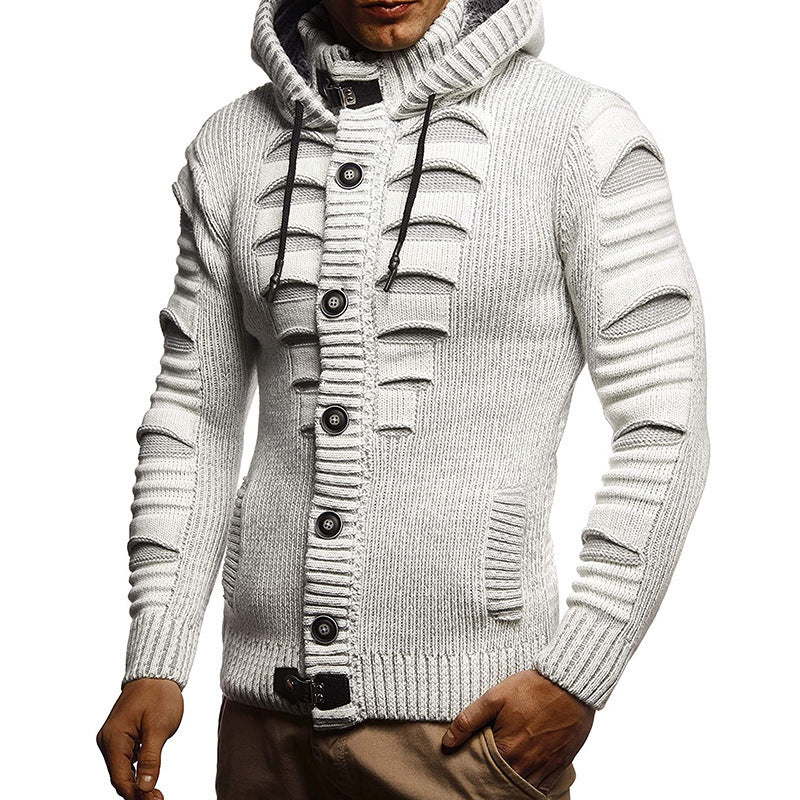Men's knitted jacket with hood and decorative button details Lune London