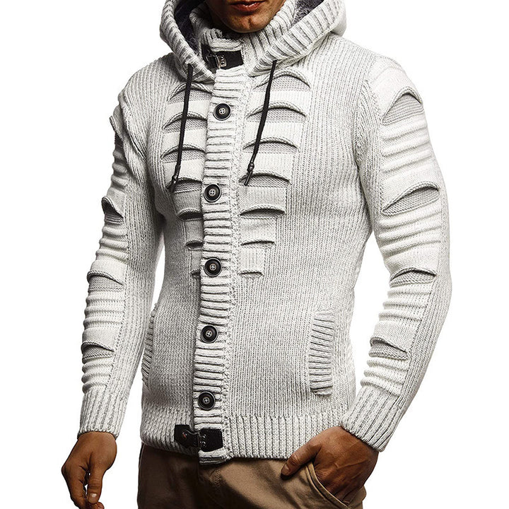 Men's knitted jacket with hood and decorative button details Lune London