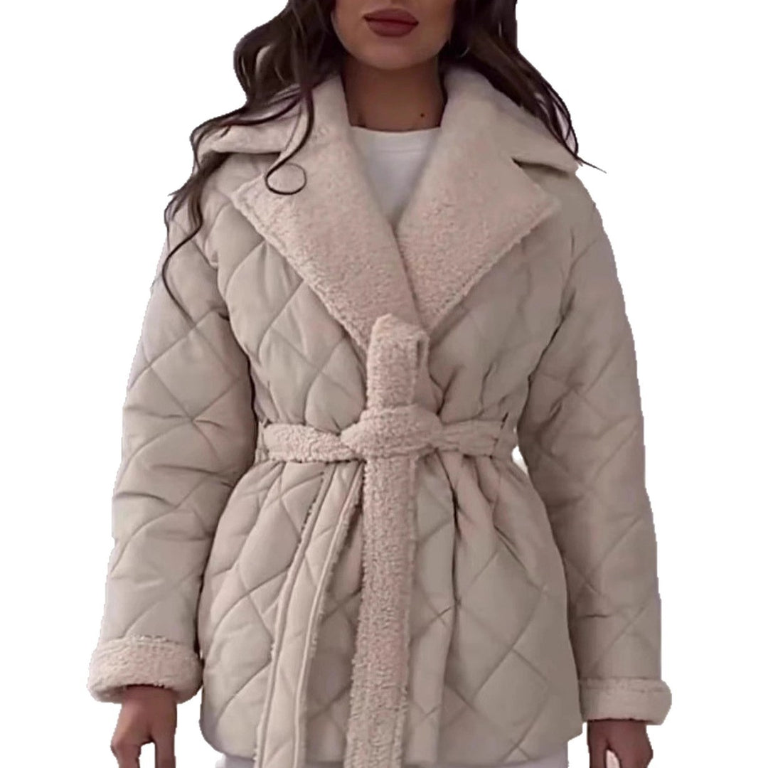 Ladies quilted winter coat with soft lining and belt Lune London