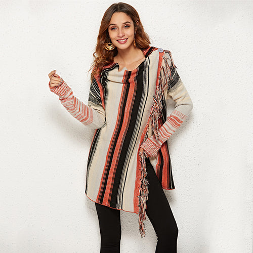 Cardigan féminin à la mode avec franges et motif rayé typique Chic & Stil