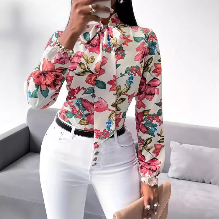 Ladies' blouse with knot detail and floral design Lune London