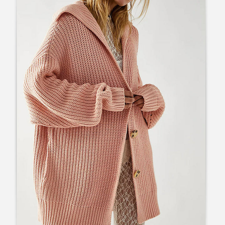 Thick knitted jacket for women with hood and large pockets Lune London