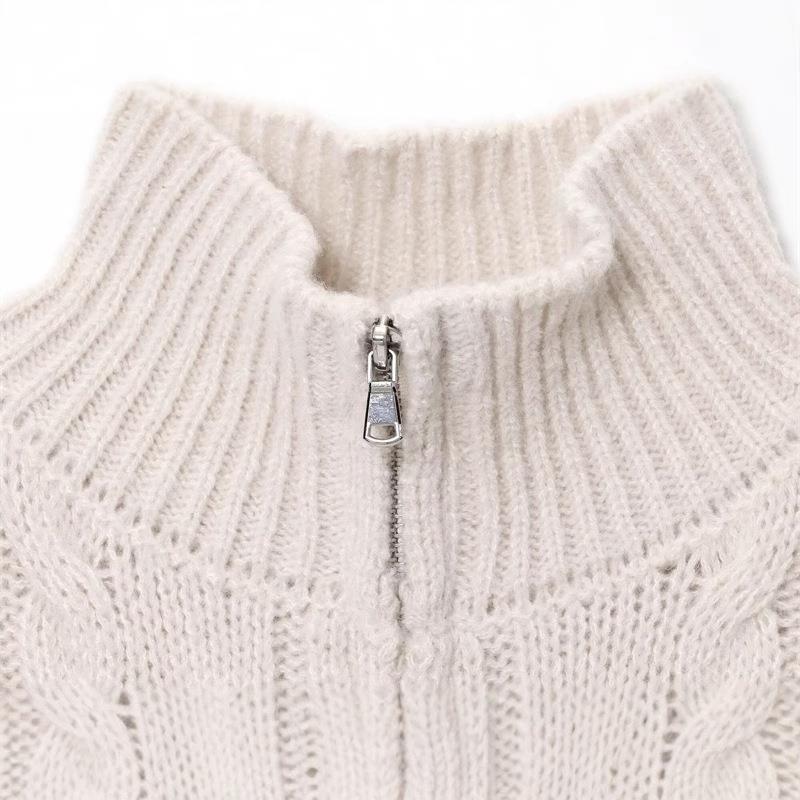Womens knit jacket with high collar and zipper Lune London